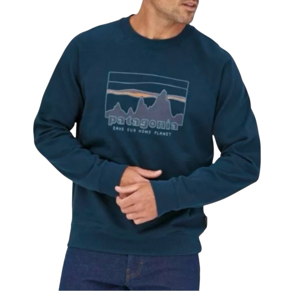 Patagonia ‘73 skyline save planet earth crewneck sweatshirt men’s medium blue